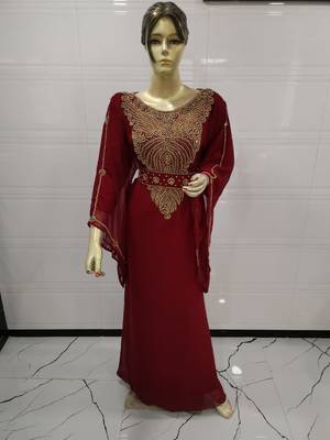 Maroon Embroidered Georgette Islamic Kaftans 1