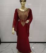 Maroon Embroidered Georgette Islamic Kaftans