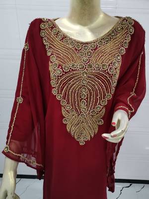 Maroon Embroidered Georgette Islamic Kaftans 2