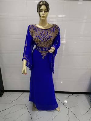 Royal Blue Embroidered Georgette Islamic Kaftans 1