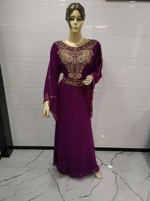 Purple Embroidered Georgette Islamic Kaftans 1