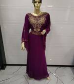 Purple Embroidered Georgette Islamic Kaftans