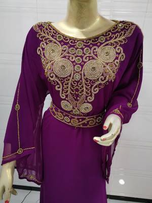 Purple Embroidered Georgette Islamic Kaftans 2