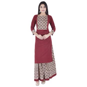 red plain Long Kurta Skirt sets 1