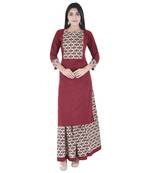 red plain Long Kurta Skirt sets