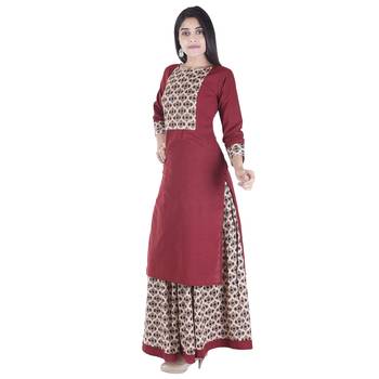 red plain Long Kurta Skirt sets 3