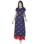 blue printed Long Kurta Skirt sets