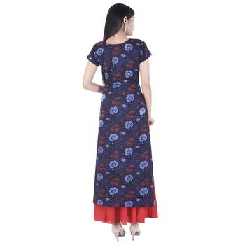 blue printed Long Kurta Skirt sets 2