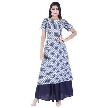 blue plain Long Kurta Skirt sets 1