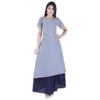 blue plain Long Kurta Skirt sets 3