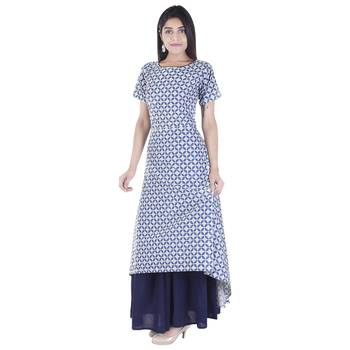 blue plain Long Kurta Skirt sets 4