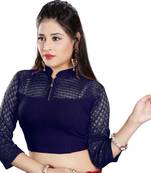 Dancing Girl Navy Blue Lycra Stretchable Readymade Blouse for Women Long Sleeve with Zip