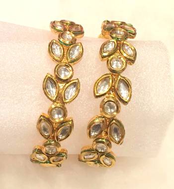Gold Plated Kundan Bracelet  Bangles Kada Pair 1