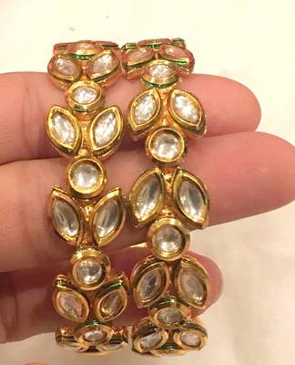 Gold Plated Kundan Bracelet  Bangles Kada Pair 2