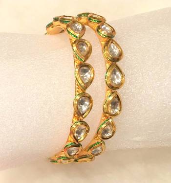 Gold Plated Kundan Bracelet  Bangles Kada Pair 2