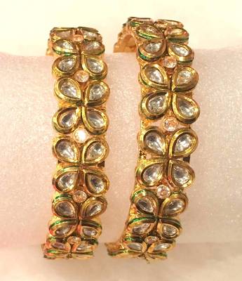 Gold Plated Kundan Bracelet  Bangles Kada Pair 1
