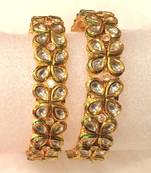 Gold Plated Kundan Bracelet  Bangles Kada Pair