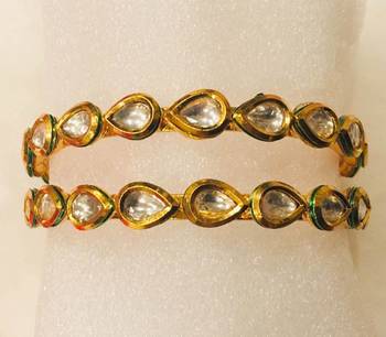 Gold Plated Kundan Bracelet  Bangles Kada Pair 3