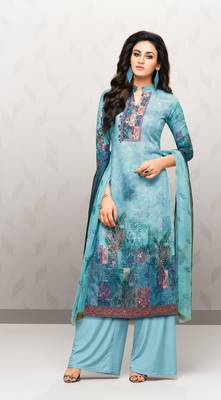 Aqua-blue printed cotton salwar 1