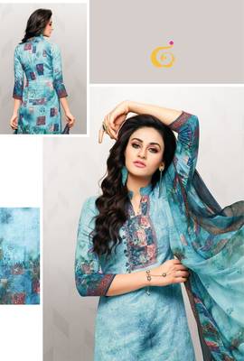 Aqua-blue printed cotton salwar 2