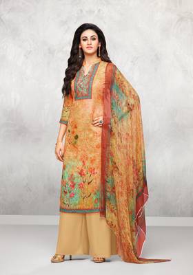 Light-orange printed cotton salwar 1