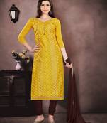 Brown embroidered cotton salwar