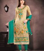 Beige embroidered cotton salwar