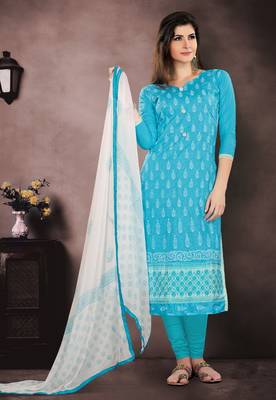 Sky-blue embroidered cotton salwar 1