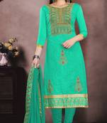 Sea-green embroidered cotton salwar