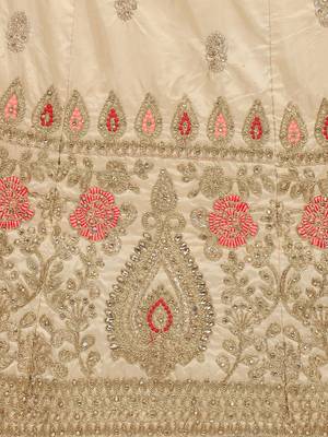 Beige Embroidered Silk Semi Stitched Lehenga 4