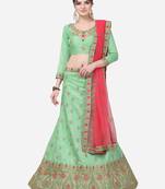 Green Embroidered Silk Semi Stitched Lehenga