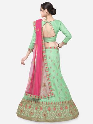 Green Embroidered Silk Semi Stitched Lehenga 2