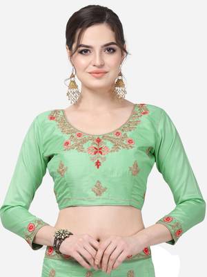 Green Embroidered Silk Semi Stitched Lehenga 3