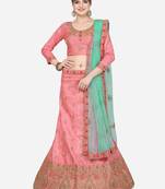 Pink Embroidered Silk Semi Stitched Lehenga