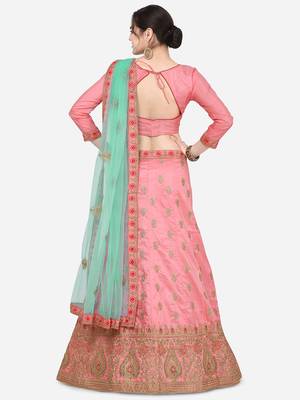 Pink Embroidered Silk Semi Stitched Lehenga 2