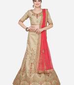Beige Embroidered Silk Semi Stitched Lehenga