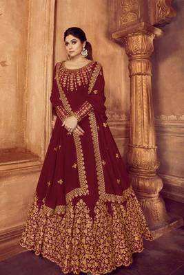 Maroon Embroidered Faux Georgette Salwar 1