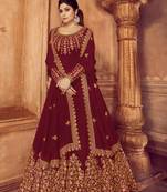 Maroon Embroidered Faux Georgette Salwar