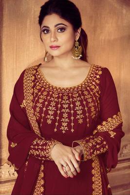 Maroon Embroidered Faux Georgette Salwar 2