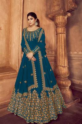 Teal Green Embroidered Faux Georgette Salwar 1