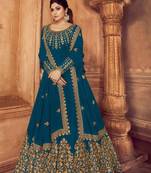 Teal Green Embroidered Faux Georgette Salwar