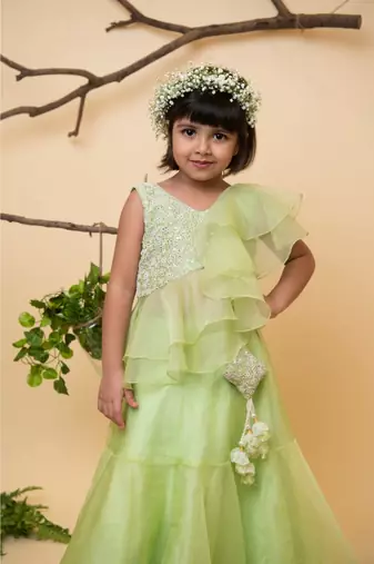 green heavy ghaghra