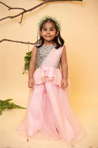 peach grey peplum