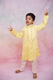 yellow mirror kurta