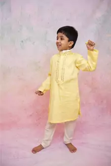 yellow mirror kurta