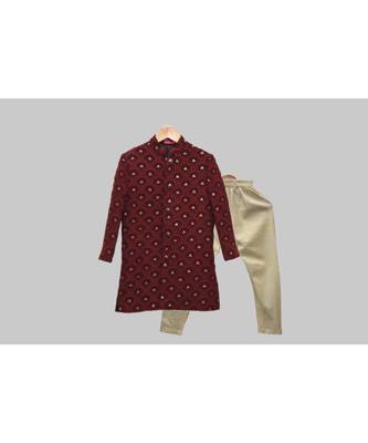wine chikankari sherwani 1