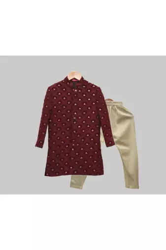 wine chikankari sherwani