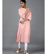 Cotton Peach Printed Straight Kurti