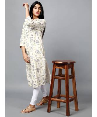 Cotton Off White Printed Straight Kurti 1