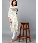 Cotton Off White Printed Straight Kurti